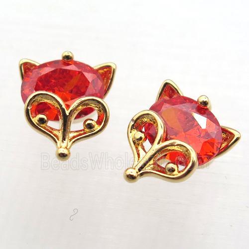 copper foxhead pendant paved zircon, gold plated