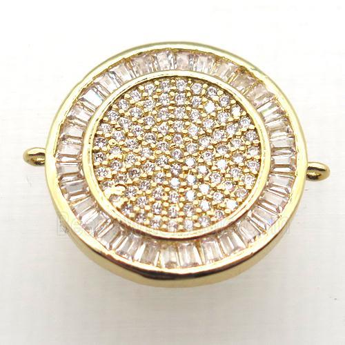 copper circle connector paved zircon, gold plated