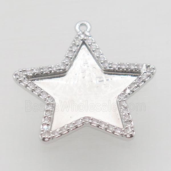 copper star pendant paved zircon, platinum plated