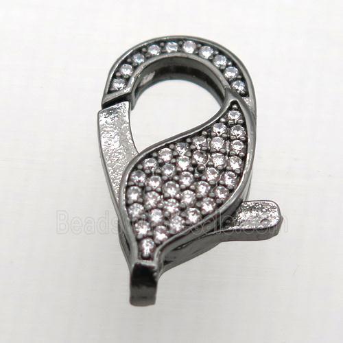copper Lobster Clasp pave zircon, black plated
