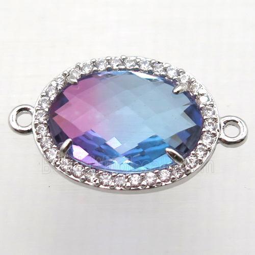Crystal Glass oval connector with zircon, copper, platinum plated