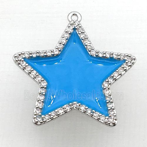 copper star pendant pave zircon with blue Enameling, platinum plated