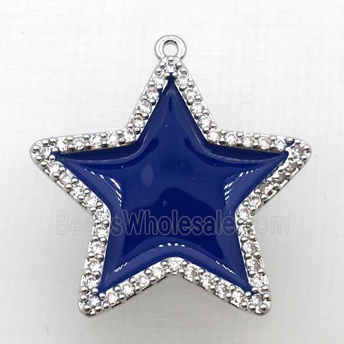 copper star pendant pave zircon with deepblue Enameling, platinum plated