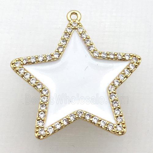 copper star pendant pave zircon with white Enameling, gold plated