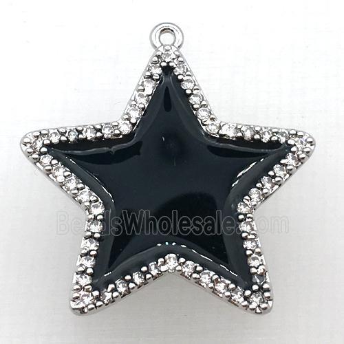 copper star pendant pave zircon with black Enameling, platinum plated