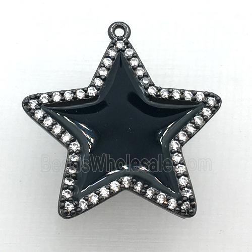 copper star pendant pave zircon with black Enameling, black plated