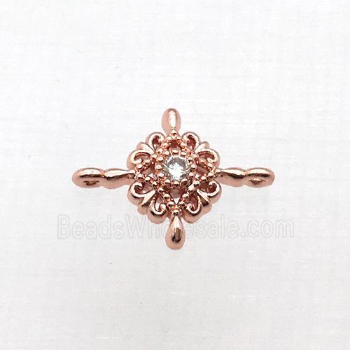 copper flower connector pave zircon, rose gold
