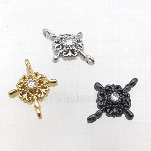 copper flower connector pave zircon, mixed color