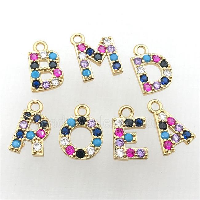 copper Letter charm Pendant pave zircon, gold plated, mix color