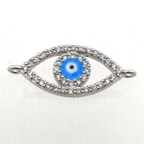 copper evil eye connector pave zircon, platinum plated