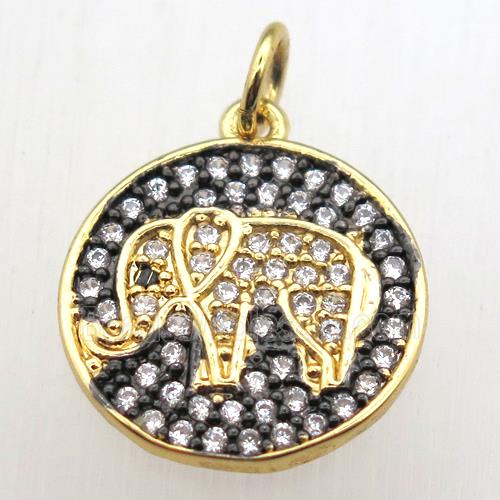 copper elephant pendant pave zircon, gold plated