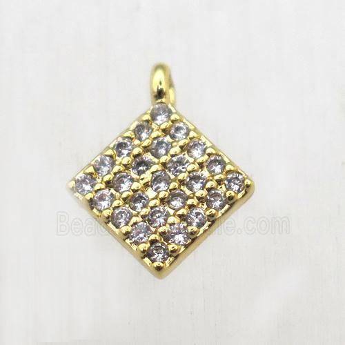 copper square pendant pave zircon, gold plated
