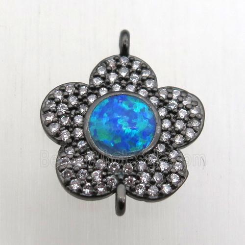 copper flower connector pave zircon with fire opal, black plated
