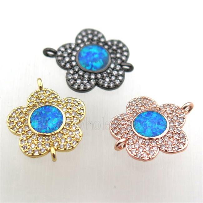 copper flower connector pave zircon with fire opal, mixed color