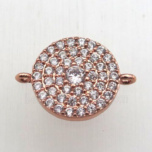 copper circle connector pave zircon, rose gold