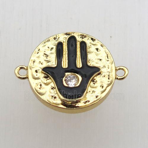 copper hamsahand connector pave zircon, gold plated