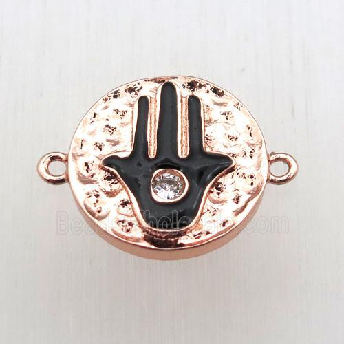 copper hamsahand connector pave zircon, gold plated