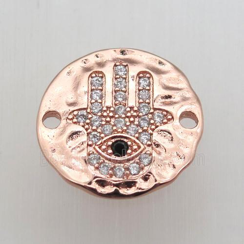 copper hamsahand connector pave zircon, rose gold