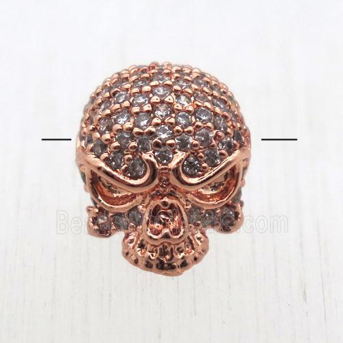 copper skull beads pave zircon, rose gold