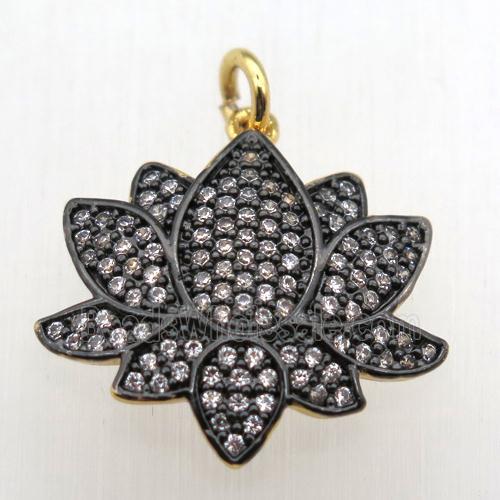 copper lotus pendant pave zircon, black plated