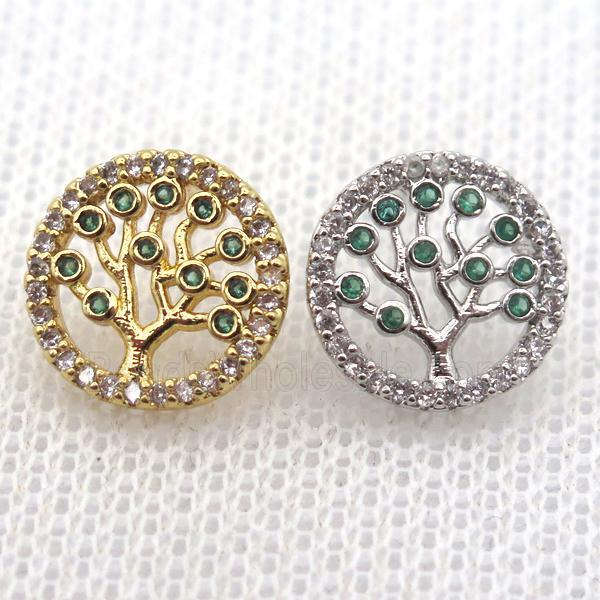 copper stud Earrings pave zircon, tree of life, mixed