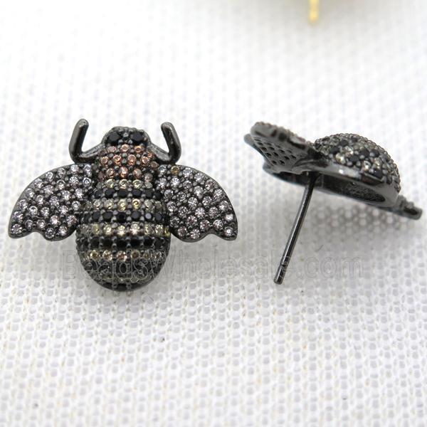 copper honeybee earring studs pave zircon, black plated