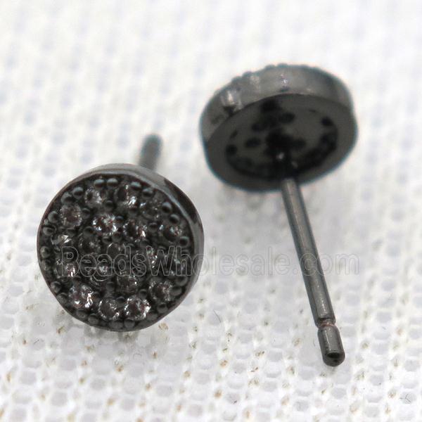 copper circle earring studs pave zircon, black plated