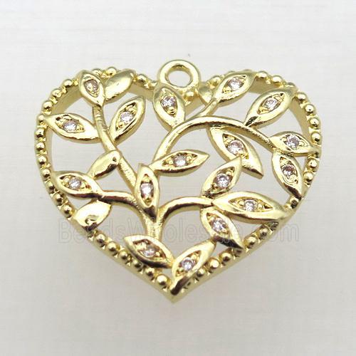 copper heart pendant pave zircon, gold plated