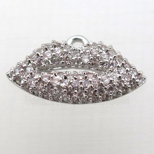 copper lip pendant pave zircon, platinum plated