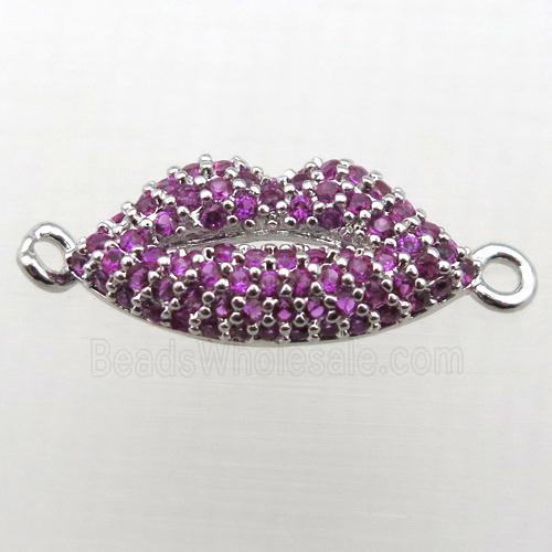 copper lip connector pave zircon, platinum plated