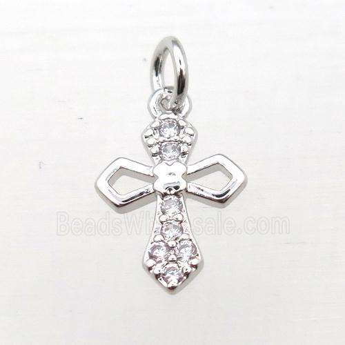 copper Cross pendant pave zircon, platinum plated