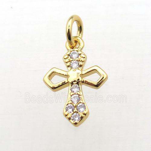 copper Cross pendant pave zircon, gold plated