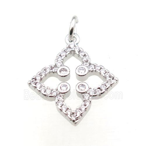 copper clover pendant pave zircon, platinum plated