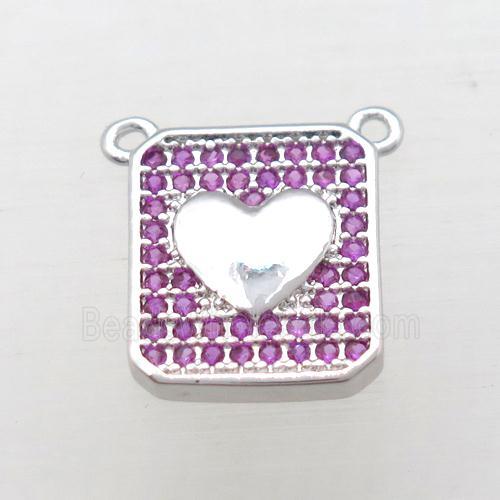 copper heart pendant pave zircon with 2loops, platinum plated