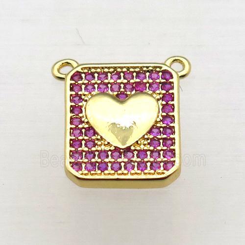 copper heart pendant pave zircon with 2loops, gold plated