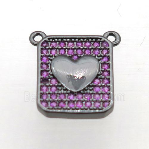 copper heart pendant pave zircon with 2loops, black plated
