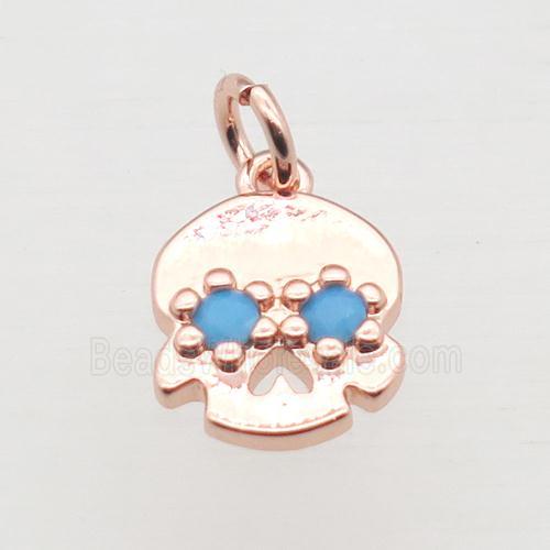 copper skull pendant pave zircon, rose gold