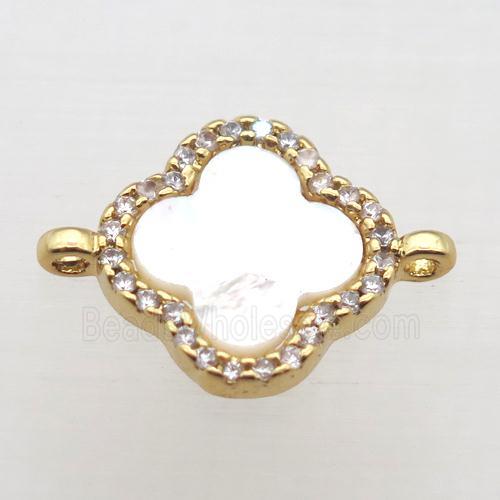 copper clover connector pave zircon, gold plated