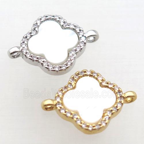 copper clover connector pave zircon, mixed color