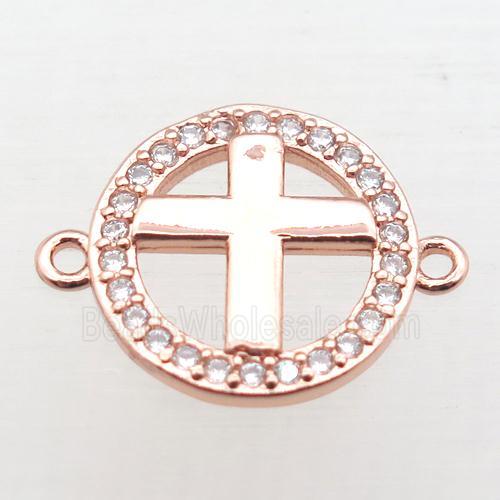 copper circle cross connector pave zircon, rose gold