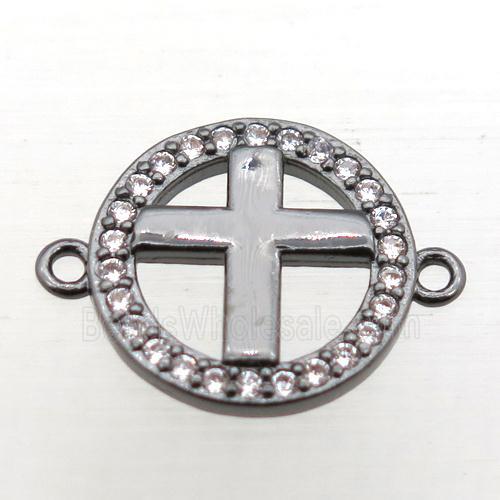 copper circle cross connector pave zircon, black plated