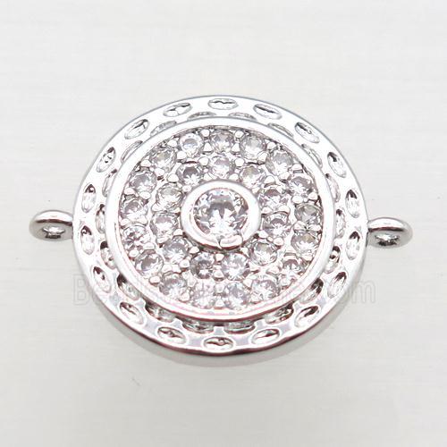 copper circle connector pave zircon, platinum plated