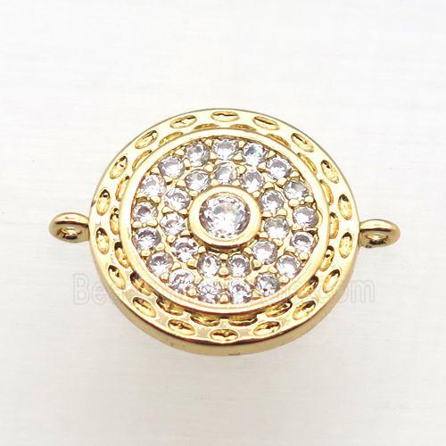 copper circle connector pave zircon, gold plated