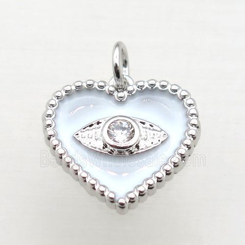 copper heart connector pave zircon whit white Enameling, platinum plated