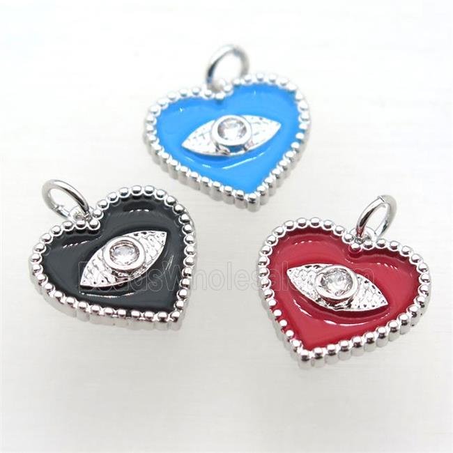 copper heart connector pave zircon, mix Enameling, platinum plated