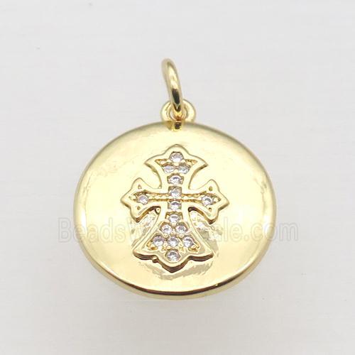 copper cross pendant pave zircon, gold plated