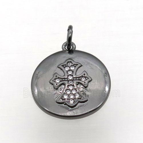 copper cross pendant pave zircon, black plated