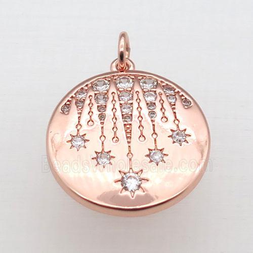 copper circle pendant pave zircon, rose gold
