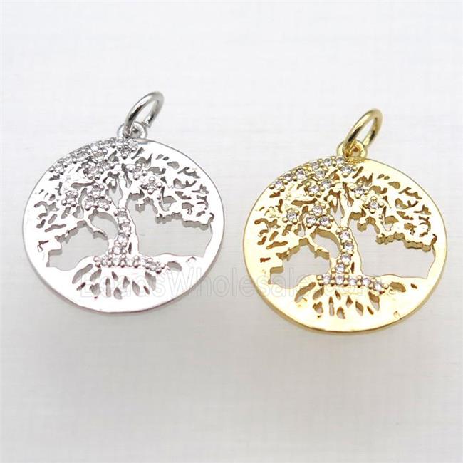 copper tree pendant pave zircon, mixed color