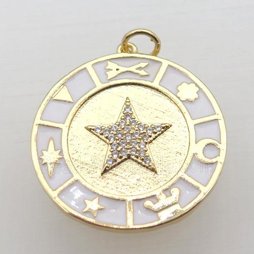 copper circle pendant pave zircon with Enameling, gold plated